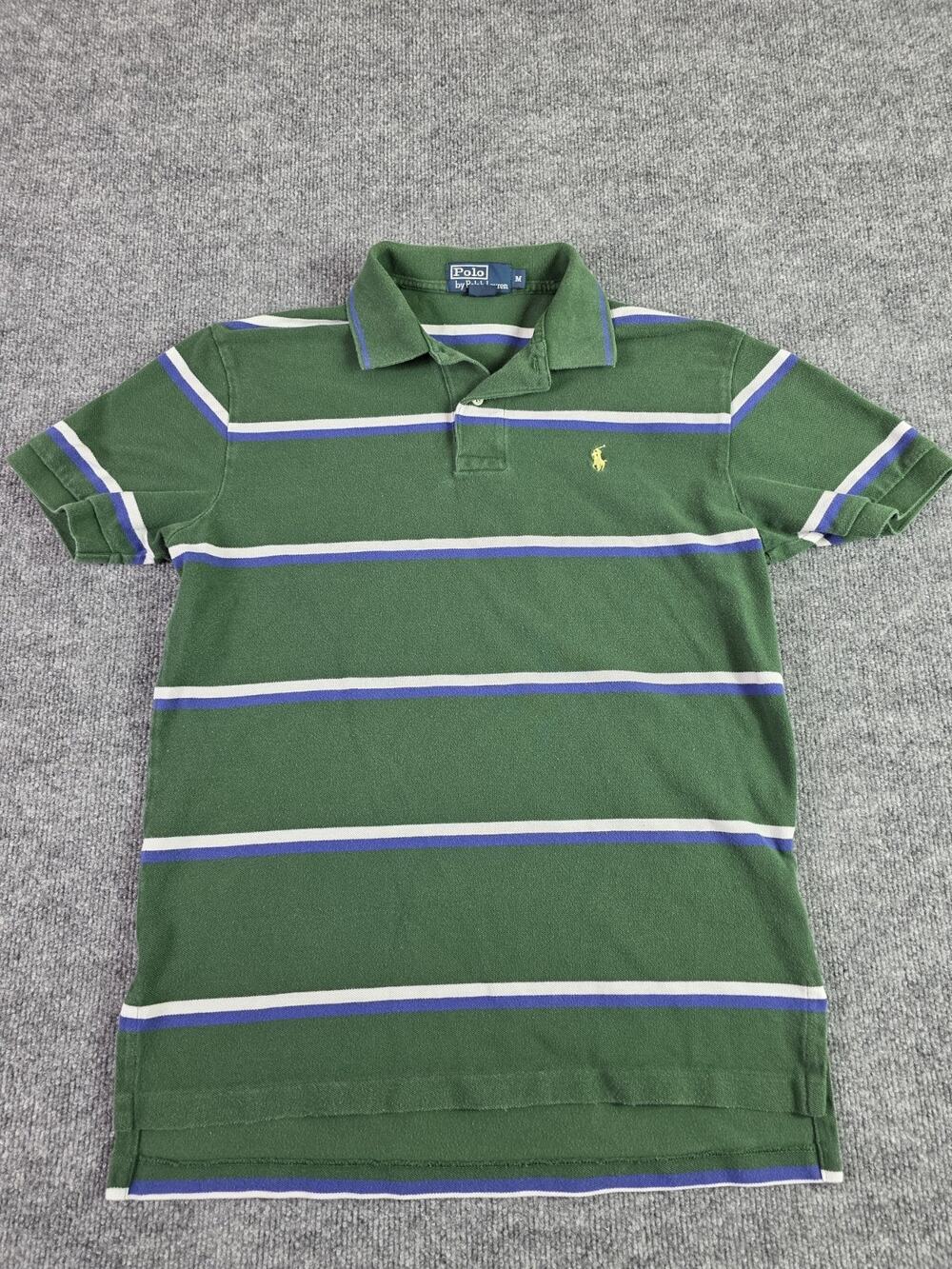 Polo Ralph Lauren Polo Shirt Mens Medium Cotton Green Blue Striped Pony Stripes